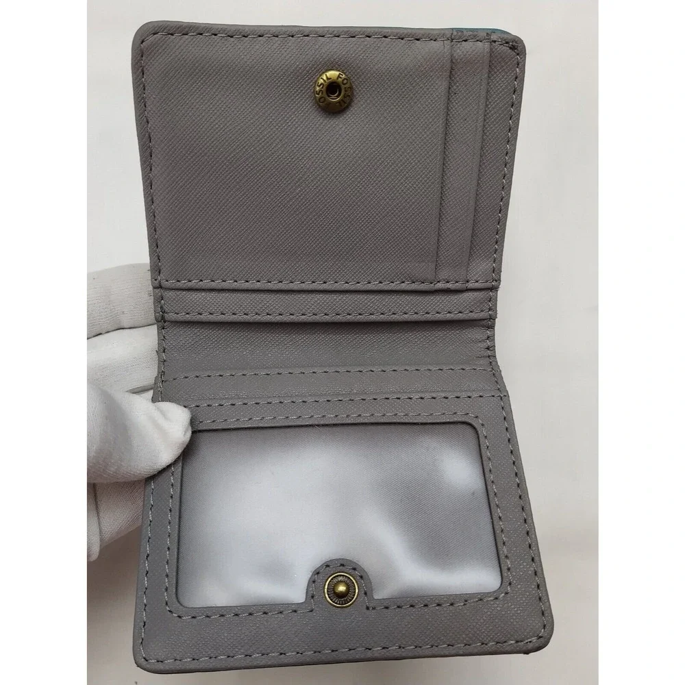 Fossil Blue Leather Credit Card ID Window Bifold Square Wallet